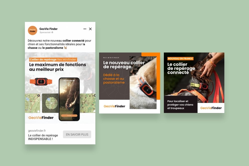 Apercu des visuels de la campagne facebook de Geovie Finder