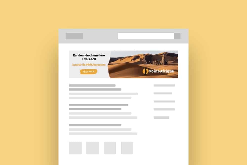 Exemple de bannière display format horizontal sur un wireframe de page web.