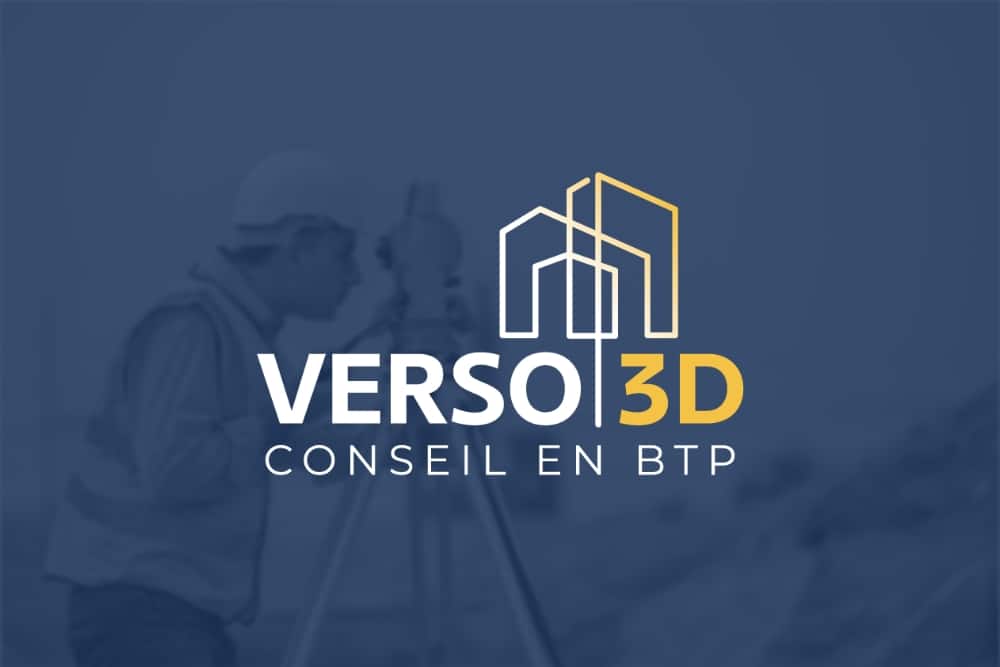 Logo Verso 3D en blanc sur fond bleu foncé