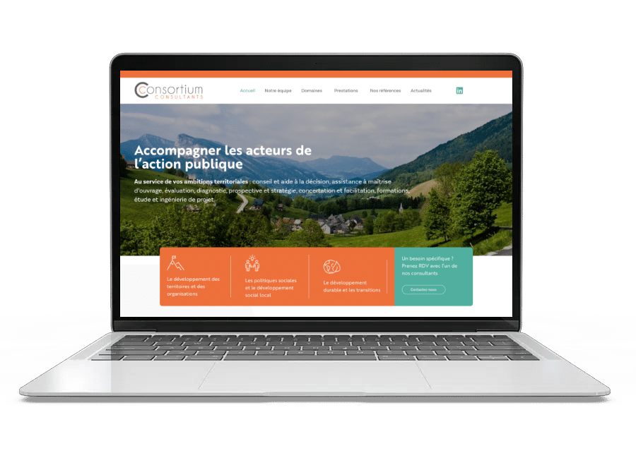 Aperçu du site internet de Consortium Consultants sur un ordinateur portable