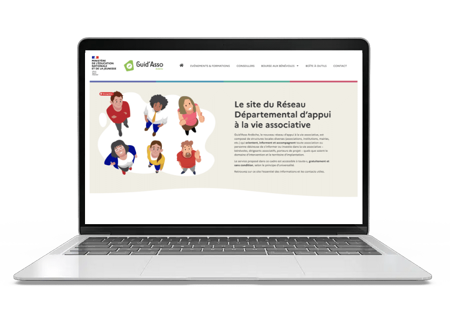 Aperçu du site internet de Guid'Asso 07 sur un ordinateur portable