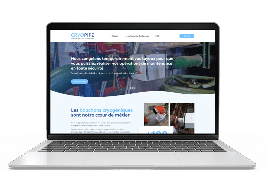 Aperçu du site internet de CRYO PIPE sur un ordinateur portable