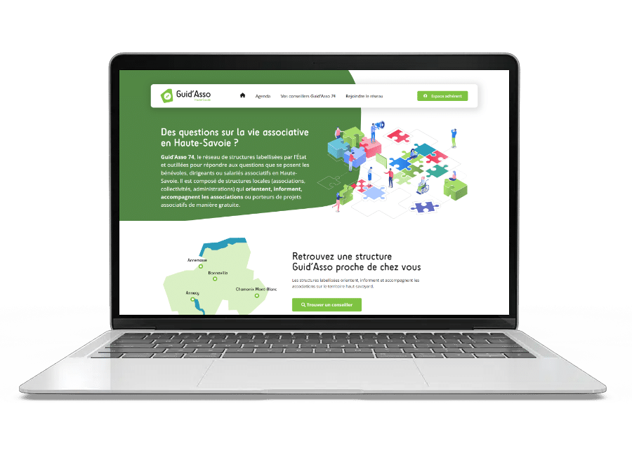 Aperçu du site internet de Guid'Asso 74 sur un ordinateur portable