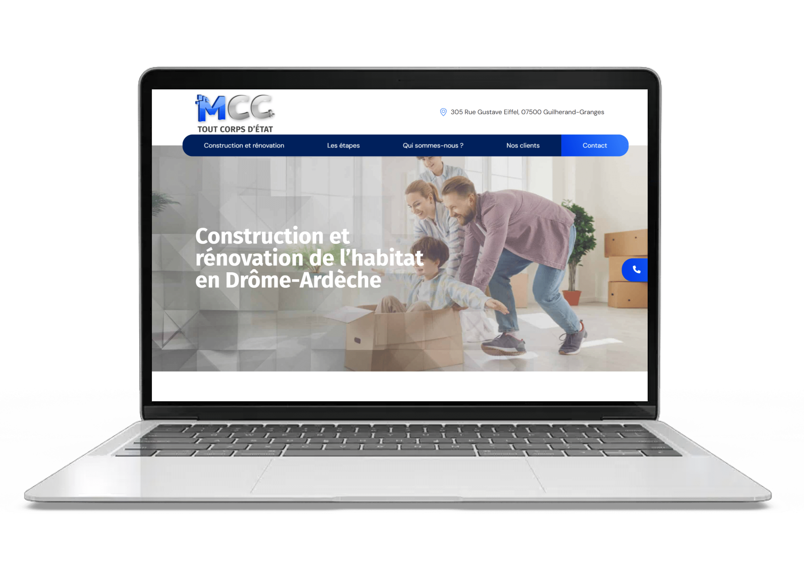 Aperçu du site internet de MCC Construction sur un ordinateur portable