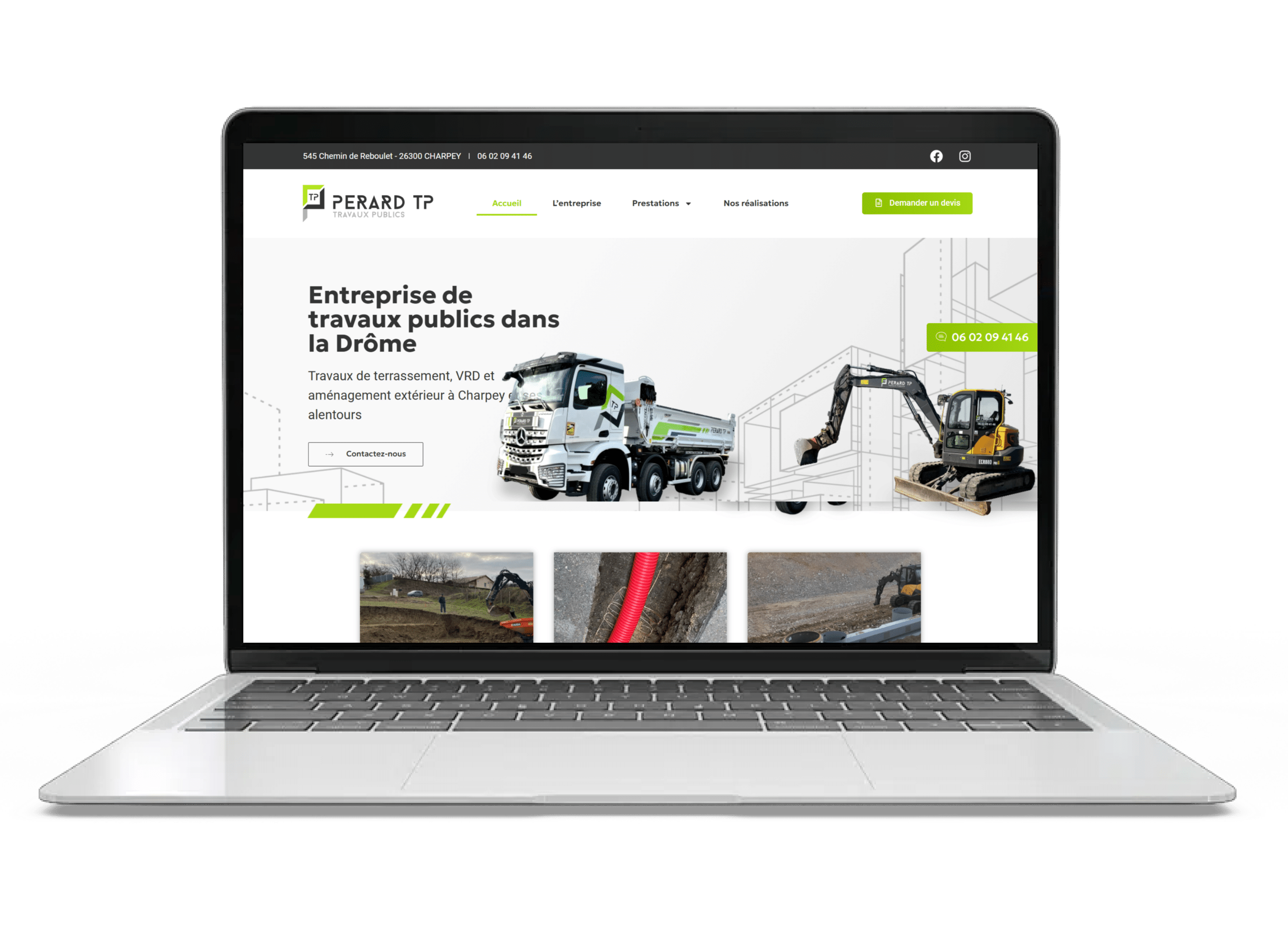 Aperçu du site internet de Perard TP sur un ordinateur portable