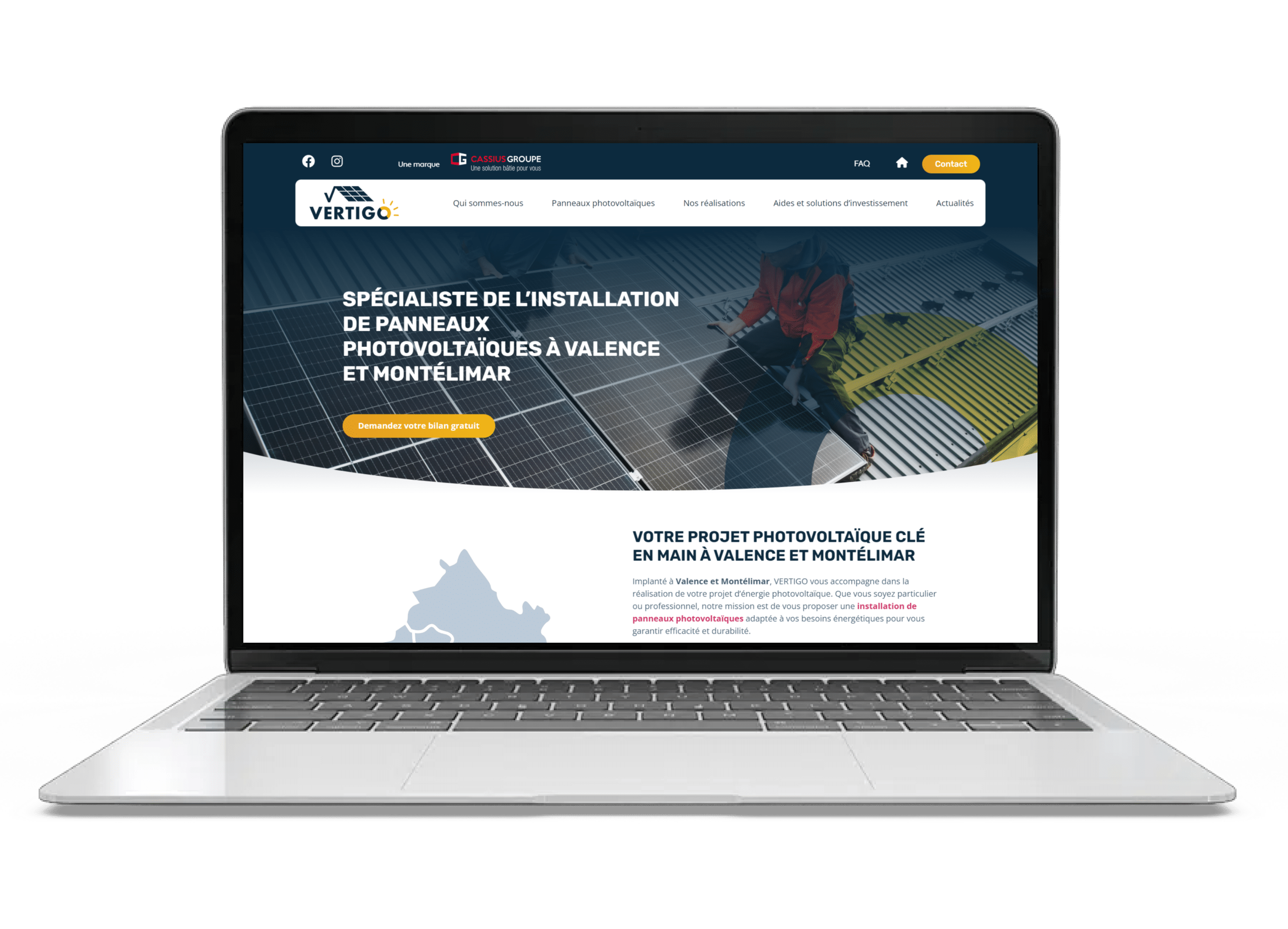 Aperçu du site internet de Vertigo sur un ordinateur portable